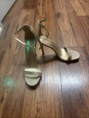 Gold Glitter Strappy High Heel Sandals - Women's Evening Shoes